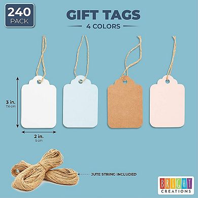240-pack Paper Gift Tags With Jute String For Baby Showers And Birthday Parties