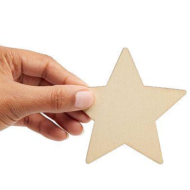 24 Pack Unfinished Wood Cutout Wooden Star Shaped For Diy Crafts Project, 3.8 In