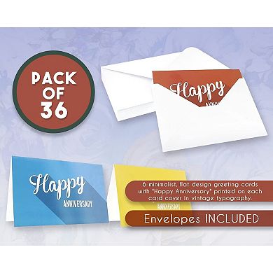 36 Pack Retro Anniversary Cards With Envelopes For Work, Weddings, 4 X 6"