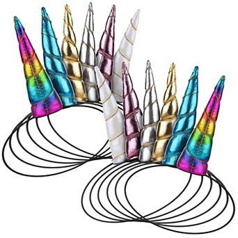 12 Pack Unicorn Horn Headbands, Metallic Plush Horns With Elastic Bands