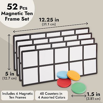 4 Pack Giant Magnetic Ten Frames With 48 Math Counters For Classroom Learning