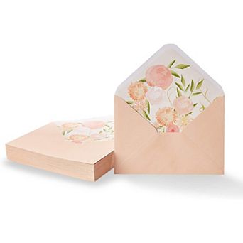 50-pack A7 Pink Floral Invitation Envelopes For Wedding, Birthday, 5.25"x7.25"