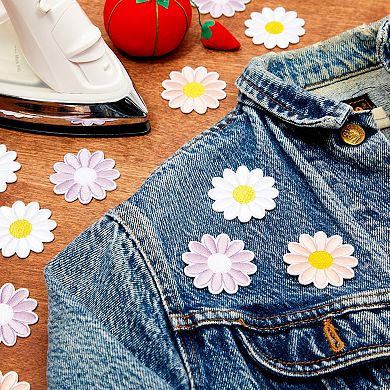 Fabric Iron On Patches, Daisy Flowers In 3 Colors (1.8 X 1.8 In, 12 Pack)