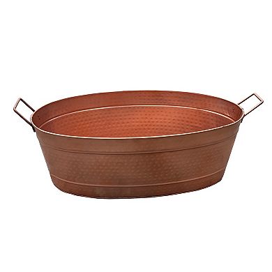 Thea Oval Shape Hammered Texture Metal Tub With 2 Side Handles, Copper