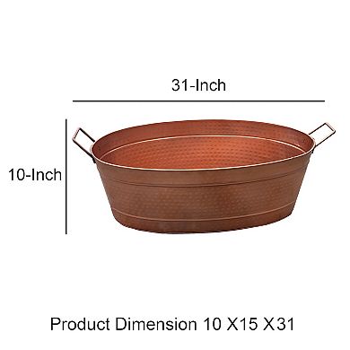 Thea Oval Shape Hammered Texture Metal Tub With 2 Side Handles, Copper