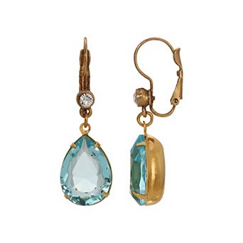 1928 Gold Tone Glass Crystal Teardrop Earrings