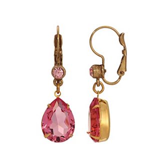1928 Gold Tone Glass Crystal Teardrop Earrings
