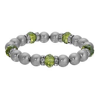 1928 Crystal Glass & Brass Beads Stretch Bracelet