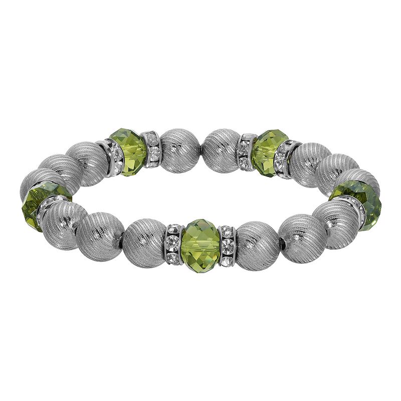 1928 Crystal Glass & Brass Beads Stretch Bracelet, Women's, Green