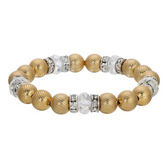 1928 Crystal Glass & Brass Beads Stretch Bracelet