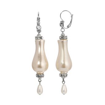 1928 Silver Tone Simulated Pearl Drop Earrings