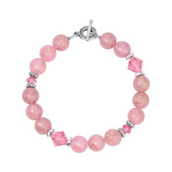 1928 Silver Tone Pink Round & Lantern Bead Toggle Bracelet