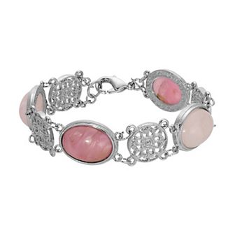 1928 Silver Tone Pink & Light Pink Beads Filigree Bracelet