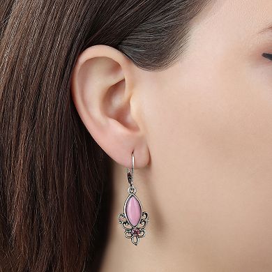 1928 Silver Tone Pink Facet & Crystals Leverback Earrings