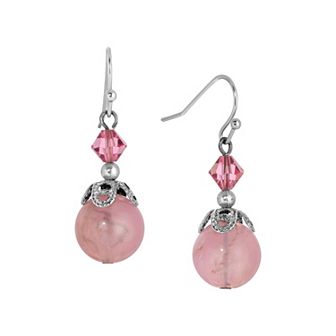 1928 Silver Tone Pink Lantern & Round Bead Wire Earrings