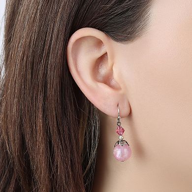 1928 Silver Tone Pink Lantern & Round Bead Wire Earrings