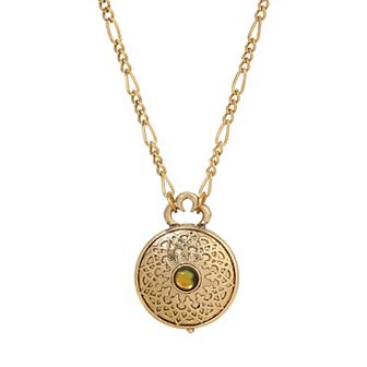 1928 Gold Tone Abalone Round Locket Necklace