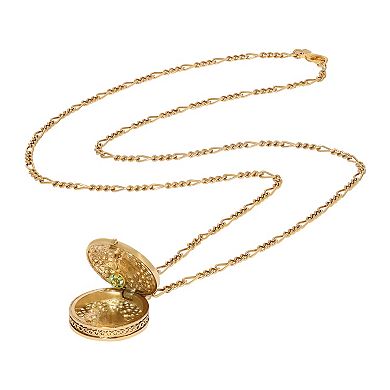 1928 Gold Tone Abalone Round Locket Necklace