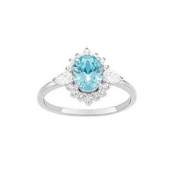 PRIMROSE Sterling Silver Aqua & White Cubic Zirconia Halo Ring