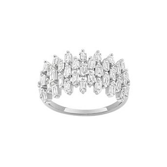 PRIMROSE Sterling Silver Cubic Zirconia Baguette Cluster Ring