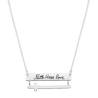 Timeless Sterling Silver Cross Faith, Hope, Love Bar Pendant Necklace