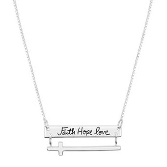Timeless Sterling Silver Cross Faith, Hope, Love Bar Pendant Necklace