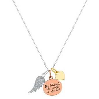 Timeless Sterling Silver 14K Tri-Tone Gold Plated Sterling Silver Cubic Zirconia Charm "She Believed She Could So She Did" Pendant Necklace