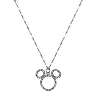 Disney's Mickey Mouse Sterling Silver Cubic Zirconia Outline Pendant Necklace by Timeless