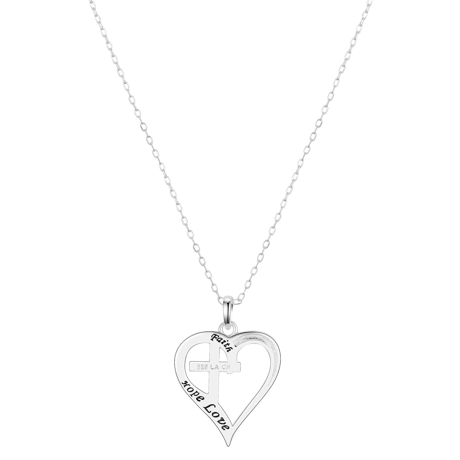 Collier Pendentif Croix Argentée Ailes Coeur Foi – Strass Zirconium Cubique