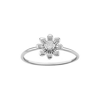PRIMROSE Sterling Silver Round Cubic Zirconia Polished Flower Band Ring