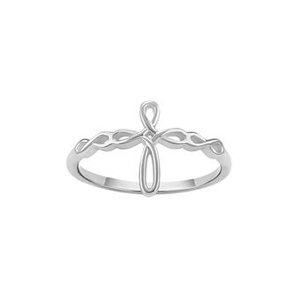 PRIMROSE Sterling Silver Polished Swirl Cross Band Ring