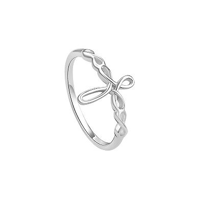 PRIMROSE Sterling Silver Polished Swirl Cross Band Ring