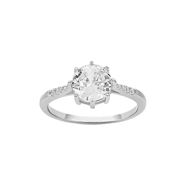 PRIMROSE Sterling Silver Round Cubic Zirconia Center Stone With Pave ...