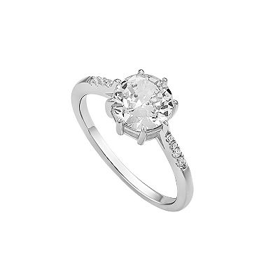 PRIMROSE Sterling Silver Round Cubic Zirconia Center Stone With Pave Cubic Zirconia Band Ring