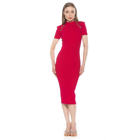 Женские платья ALEXIA Women's ALEXIA ADMOR Adara Short Sleeve Mock Neck Midi Dress