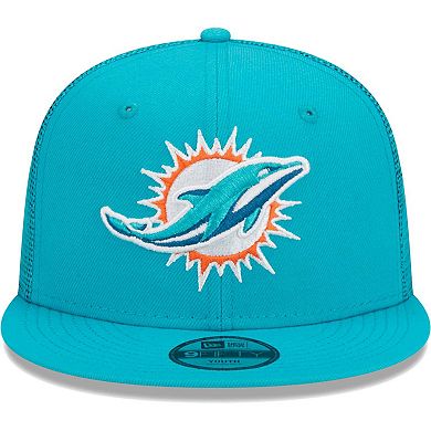 Youth New Era Aqua Miami Dolphins Main Trucker 9FIFTY Snapback Hat