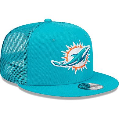 Youth New Era Aqua Miami Dolphins Main Trucker 9FIFTY Snapback Hat