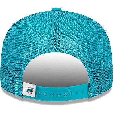 Youth New Era Aqua Miami Dolphins Main Trucker 9FIFTY Snapback Hat