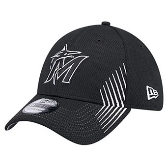 Men's New Era Black Miami Marlins Active Dash Mark 39THIRTY Flex Hat