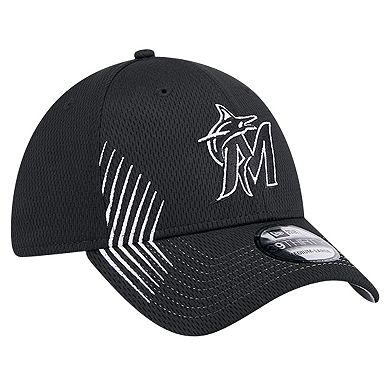 Men's New Era Black Miami Marlins Active Dash Mark 39THIRTY Flex Hat