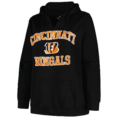 Women's Fanatics Black Cincinnati Bengals Plus Size Heart and Soul V-Neck Pullover Hoodie