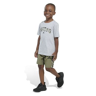 Toddler Boy adidas Cotton Tee & Camo Woven Shorts Set