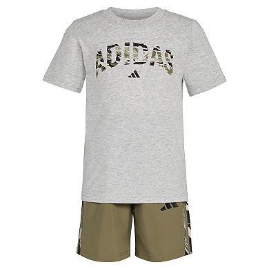 Toddler Boy adidas Cotton Tee & Camo Woven Shorts Set