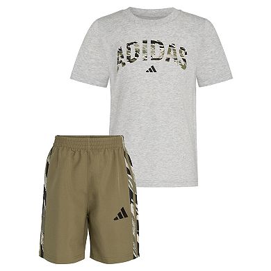 Toddler Boy adidas Cotton Tee & Camo Woven Shorts Set