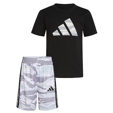 Toddler Boy adidas Cotton Tee & Camo Shorts Set