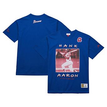 Men's Mitchell & Ness Hank Aaron Royal Atlanta Braves Cooperstown Collection Heavyweight Premium Player Vintage Logo T-Shirt