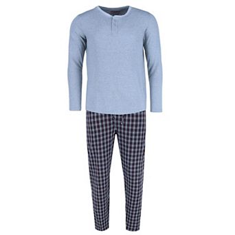 Men's Long Sleeve Henley With Flannel Pant Lounge Set