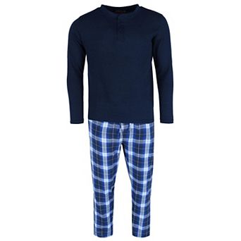 Men's Long Sleeve Henley With Flannel Pant Lounge Set