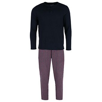 Men's Long Sleeve Henley With Flannel Pant Lounge Set
