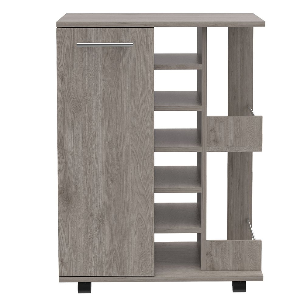 DEPOT E-SHOP Magda Bar Cart, Four Casters,6 Built-in Wine Rack, Single ...